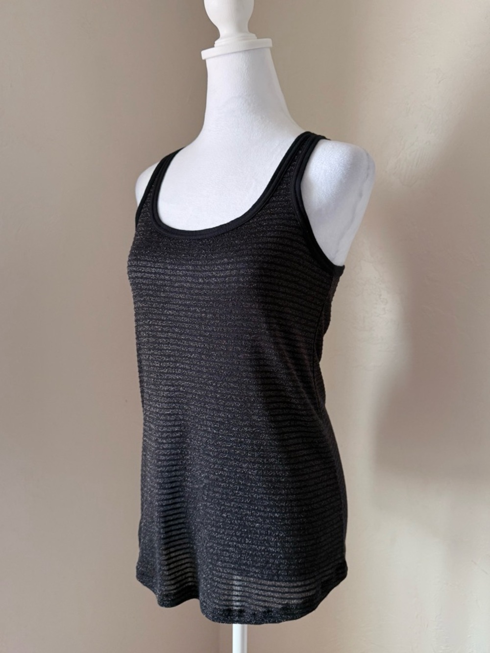 All Saints Prisme Vest Black & Metallic Striped Racerback Tank Top Size S